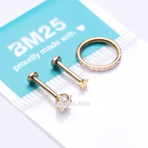 3 Pcs of Assorted Dainty Stars Pure24K Titanium Stud x Clicker Package - Picture 3 of 3